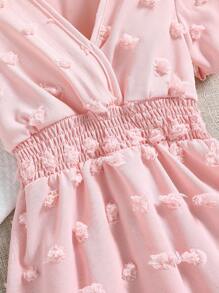 SHEIN Váy dài dài đến thắt lưng màu hồng cổ chữ V dành cho cô gái trẻ, trang phục phù hợp cho gia đình (3 chiếc được bán riêng) - Hồng - Xem 4