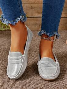 Teenagers' Round Toe Slip-On Flat Shoes With Low Vamp - Silver - View 2