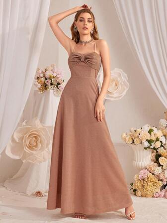 Women's Elegant Sequin Bow Maxi Slip Dress