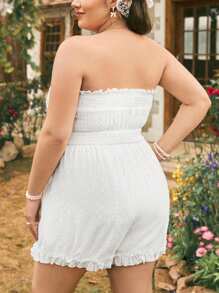 Dreamara Plus Size White Texture Jacquard Strapless Romper With Cinched Waist Girl Spring Break Vacation - White - View 6