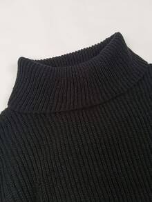 Women's Oversized Turtleneck Sweaters Dressy Casual Ribbed Knit Button Long Sleeve Pullover Sweater Tops - Black - View 4