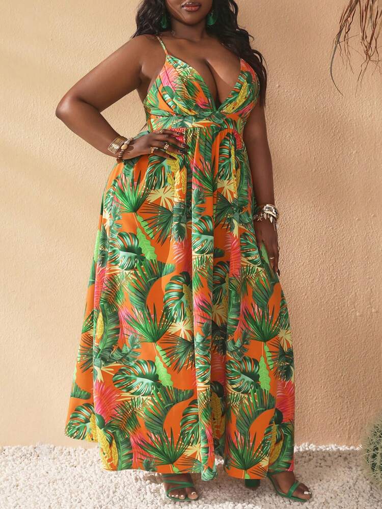 Plus Size Slayer Vacation Casual Printed Summer Dress For Women