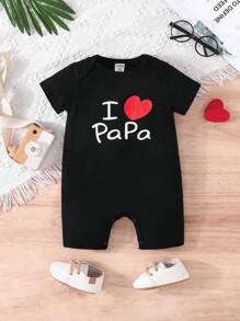 Spring/Summer Baby Girl 'i Love Mom & Dad' Romper Set, 2pcs - Black - View 4