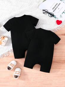 Spring/Summer Baby Girl 'i Love Mom & Dad' Romper Set, 2pcs - Black - View 2