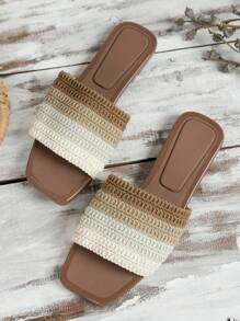 Damskie Kontrastowe kolory Wszechstronny Codzienny Płaskie sandały - Brązowy - Zobacz 3