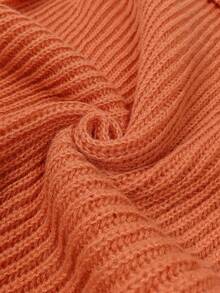 Women Loose High Neck Sweater, Casual Formal Ribbed Knit Button Up Long Sleeve Pullover Top - Orange - View 7