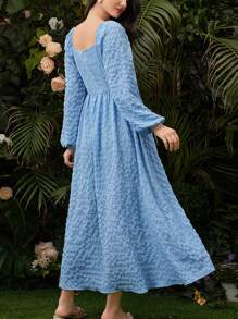 Modelyn Women's Square Neck Lantern Sleeve Dress - Blue - View 7