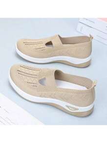 Zapatos Planos Para Mujer Con Suela Gruesa Y Transpirable De Malla Con Plantilla Cómoda, Zapato Casual Para Primavera, Verano Y Otoño, Disponible En Colores Kaki, Morado Y Negro
