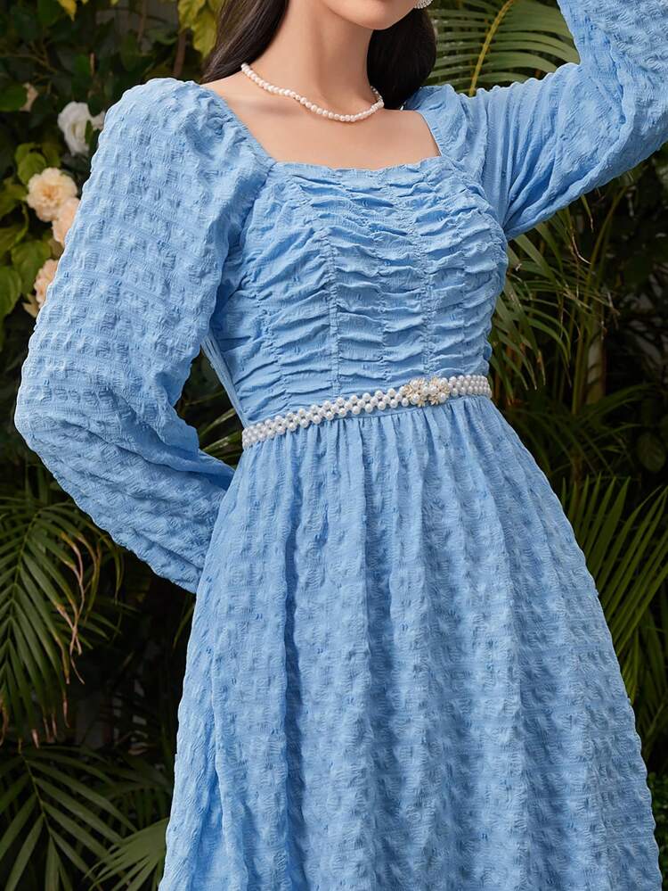 Women's Square Neck Lantern Sleeve Dress