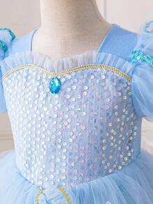 Vestido de princesa de tul con lentejuelas para niña joven para fiesta de cumpleaños, boda, festival y presentación - Azul - Ver 5