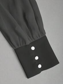 Sweetra Camisa De Mujer De Manga De Farol unicolor Y Cintura Ajustada