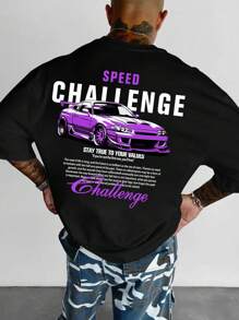 Men's Slogan Car Graphic Round Neck Casual Commuter T-Shirt - Black - View 2