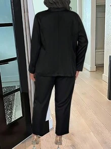 SHEIN Clasi Kích thước lớn Của phụ nữ Màu thuần Nút đơn Bộ đồ Bộ - màu đen - Xem 2