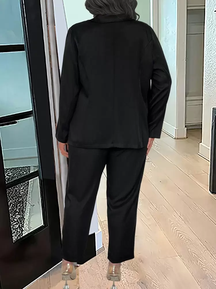 Plus Size Women's Solid Color Single Button Suit Set