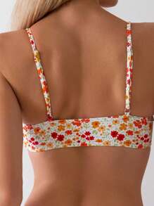 Swim Mod Women's Floral Print Lace Trim Bikini Set, Bikini Swimwear Bathing Suit Beach Outfit Summer Vacation,Summer Beach - Multicolor - View 4