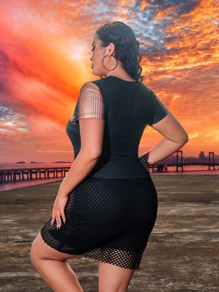 Plus Size Concert Outfits Music Festival Spring/Summer Vacation Easy To Match 2pcs/Set Human Body Printed Sexy Skirt Set