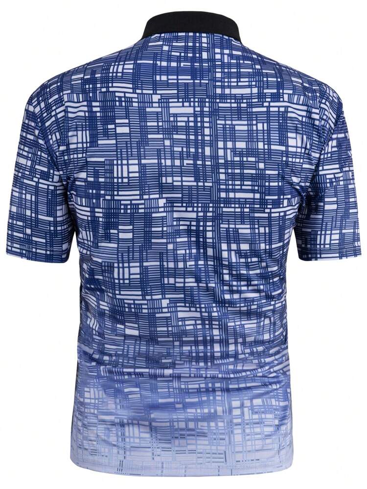 Men's Plus Size Printed Patchwork Turn-Down Collar Short Sleeve Polo Shirt