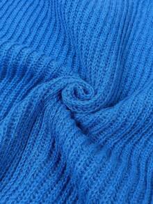 Suéter holgado de cuello alto para mujer, suéter informal formal de punto acanalado con botones y manga larga - Azul - Ver 9