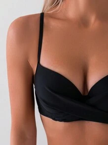 SHEIN Swim 女士交叉背心設計比基尼套裝 - 黑色 - 查看 7