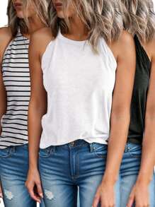 SHEIN LUNE Débardeur D'été Simple À Col En V Pour Femmes
