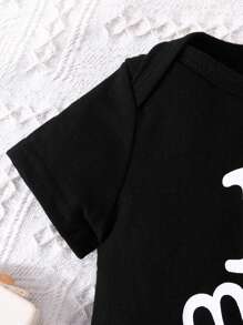 Spring/Summer Baby Girl 'i Love Mom & Dad' Romper Set, 2pcs - Black - View 6