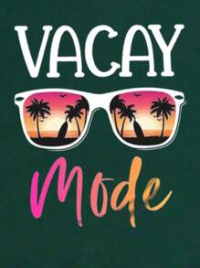 SHEIN Essnce Women's Glasses & Letter Print Lettuce Trim Tank Top - Dark Green - View 3