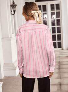 SHEIN Privé Của phụ nữ Sọc In Tay áo dài Áo sơ mi - Nhiều màu - Xem 2