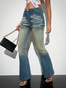 SHEIN BAE 性感熱辣流蘇低腰喇叭牛仔褲