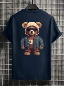 Men's Casual Bear Print Round Neck T-Shirt For Commuting
