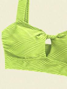 SHEIN Swim Women's Solid Color Textured Twist Cutout Bikini Top Summer - Green - View 5