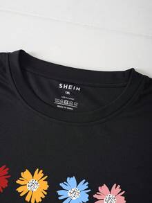 SHEIN Essnce Kích thước lớn Của phụ nữ Hoa cúc & In thư Ngắn tay Áo thun - màu đen - Xem 3
