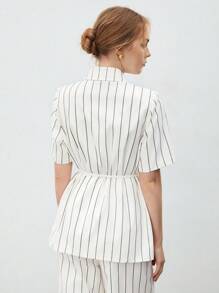 BizChic Stripe Notched Lapel Blazer - Multicolor - View 3