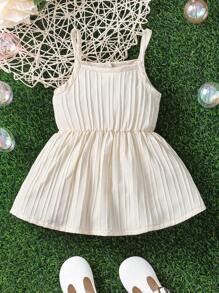 Vestido De Niña Sin Tirantes Y Con Pliegues En Color Sólido - Albaricoque - Ver 2