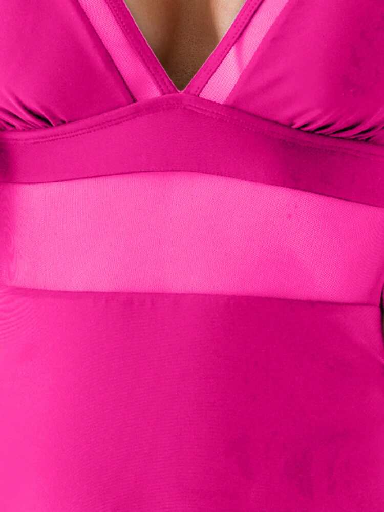 Women's Contrast Color V-Neck Backless One-Piece Swimsuit Summer