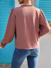 EURMUSE Women's Puff Sleeve Stand Collar Shirt - Dusty Pink - View 2