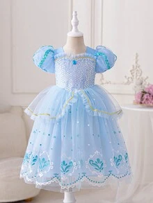 Vestido de princesa de tul con lentejuelas para niña joven para fiesta de cumpleaños, boda, festival y presentación - Azul - Ver 4