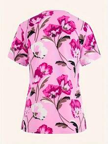 In hoa Cổ chữ V Giải trí Áo sơ mi - Hồng - Xem 2