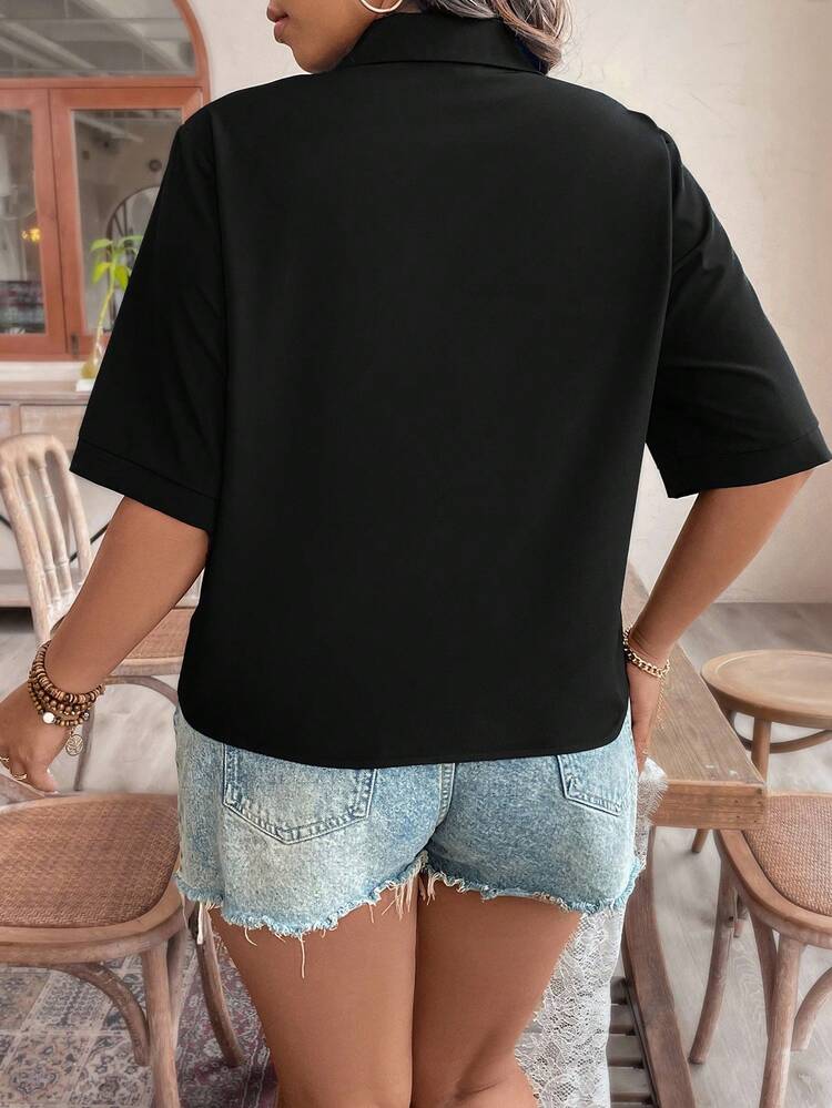 Plus Size Women's Stripe Short Sleeve Splicing Shirt