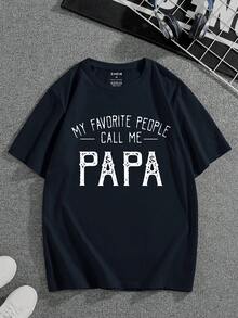 男士印花口號t恤 - 藏蓝色 - 查看 3