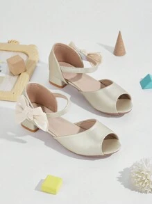 青少年高粗跟舒適防滑金色蝴蝶結表演鞋派對涼鞋 - 金色 - 查看 1