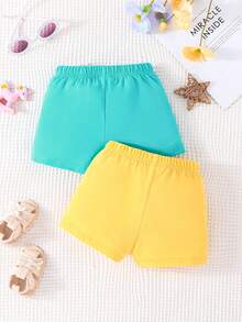 2入組寶寶女孩可愛獨角獸和動物印花短褲，夏季款 - 彩色 - 查看 2