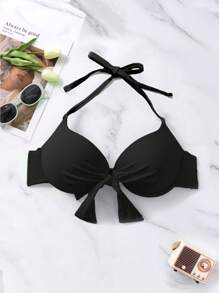 Swim Vcay 夏季海滩聚拢泳衣上衣，带结带钢圈 - 黑色 - 查看 5