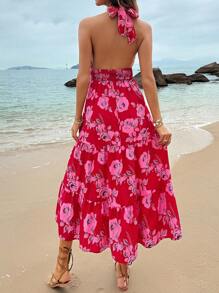 Breezaya 女士花卉印花交叉吊带连衣裙 - 玫紅色 - 查看 2