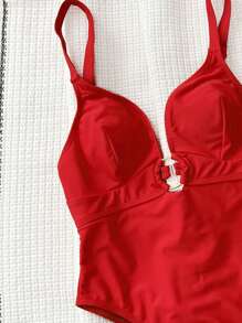 Swim SXY 1 件露背细肩带连体泳衣，适合海滩度假夏季 - 紅色 - 查看 4