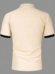 Manfinity Mode Men Color Block Short Sleeve Quarter Button Work Casual Polo Shirt, Boyfriend Gift