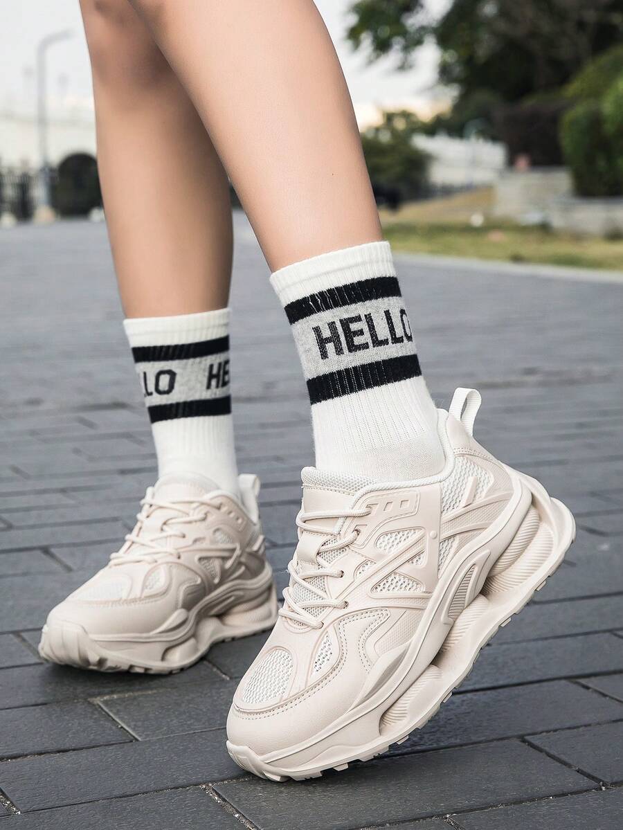 2024 Mới Của phụ nữ Nhẹ , Thoáng khí , Đế dày Giày thể thao In Màu be Với Lace-up Thiết kế - Màu be - Xem 1