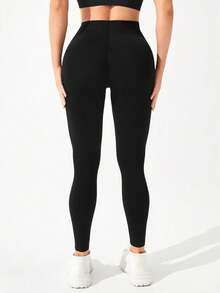 Yoga Basic Màu thuần Liền mạch Quần Xà cạp thể thao - màu đen - Xem 2