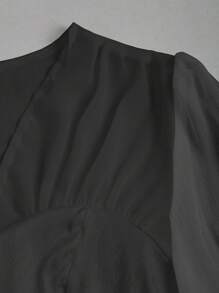 Sweetra Camisa De Mujer De Manga De Farol unicolor Y Cintura Ajustada
