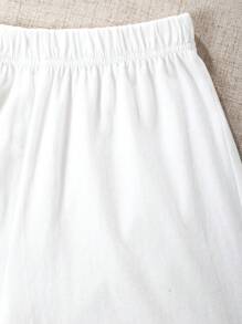 Tween女孩母親節愛心手印短袖上衣,採用字母印花短褲2件套 - 白色 - 查看 3