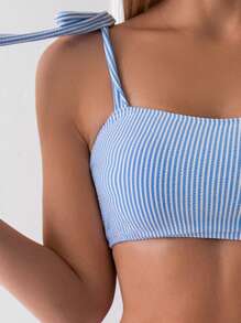 Swim Mod 女士条纹肩结比基尼套装，比基尼套装泳装泳衣沙滩装夏季度假，夏季海滩